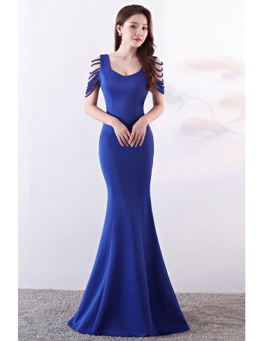 Long Formal Mermaid Evening Dress with Sequined Sleeves