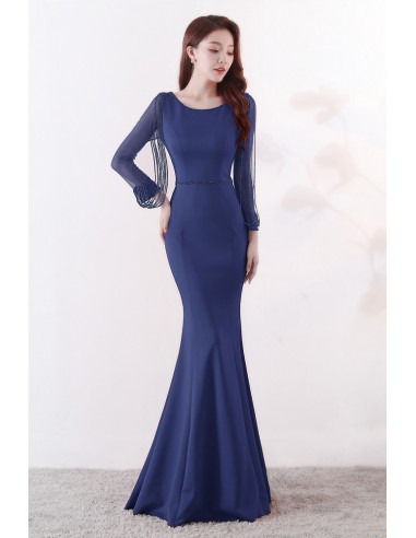 Formal Long Mermaid Prom Dress with Illusion Sleeves
