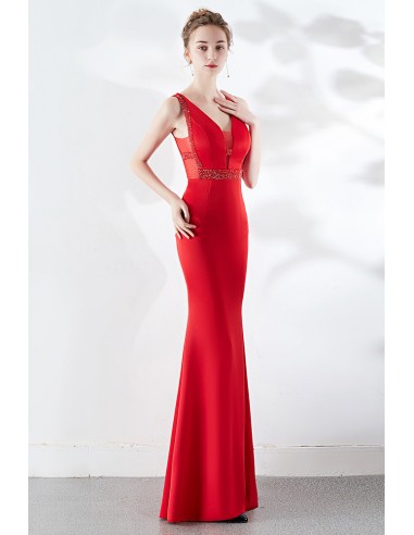 V-Neck Long-Sleeve Slim Fit Prom Dress main image 1