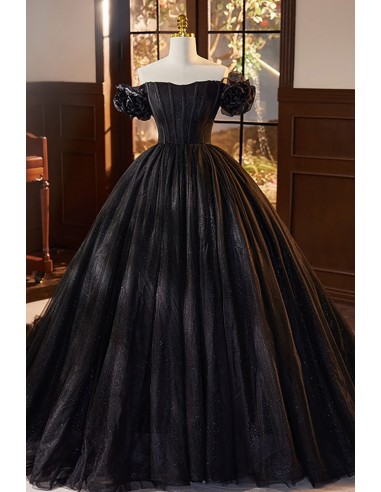 Mistery Formal Long Black Ballgown Off Shoulder Prom Dress with Bling