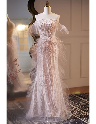 Luxury Beaded Pearls Mermaid Long Prom Dress Off Shoulder