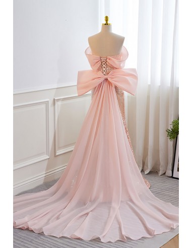 Sparkly Sequins Pink Mermaid Prom Dress with Big Bow In Back - $168.992  #MS18139 - SheProm.com