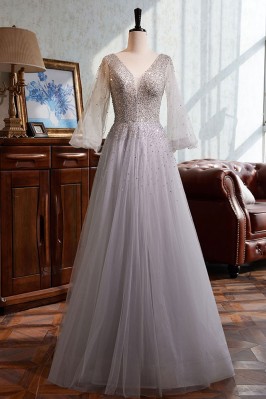 Silver Sequined Long Tulle...