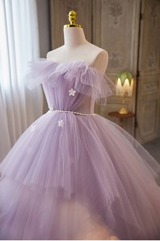 Short Puffy Purple Prom Dress