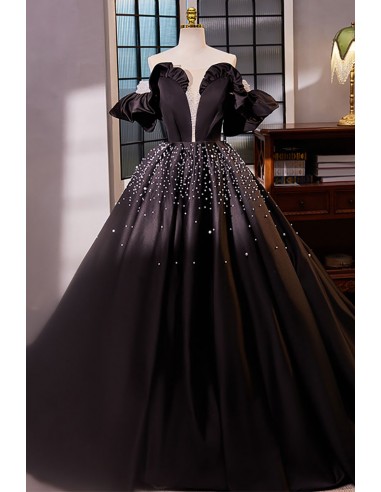 Beaded Formal Long Black Ballgown Prom Dress Off Shoulder