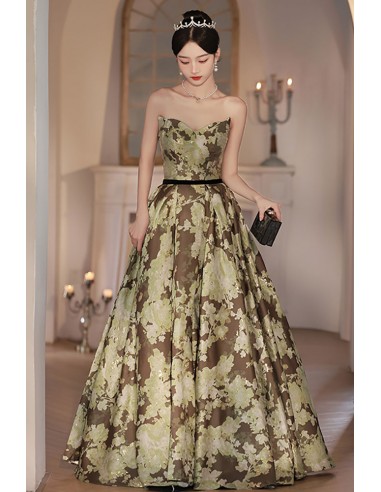 Flora Printed Long Prom Dress Sleeveless Lace Evening Dress