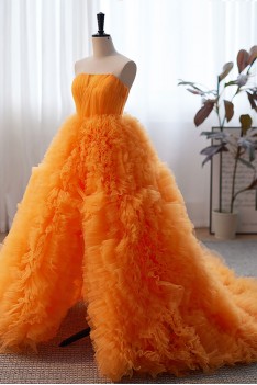 Orange Puffy Prom Dresses