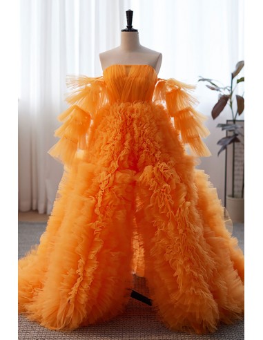 Orange Puffy Prom Dresses