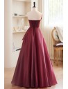 Romantic Burgundy Strapless Organza Evening Gown with Dramatic Ruffle & Tulle Scarf DP7928