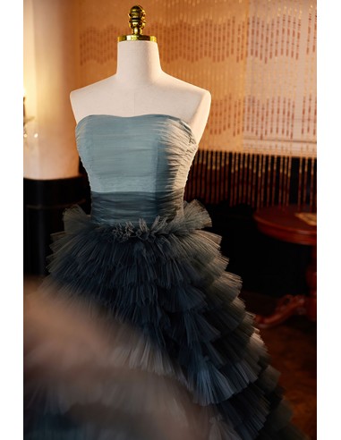 Strapless Dusty Blue Ruffed Long Ballgown Prom Dress - $242.992 # ...