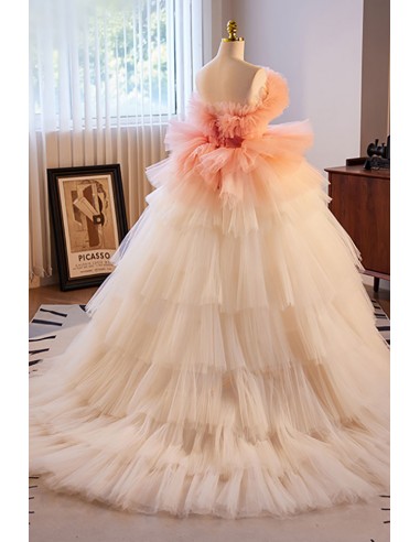 Princess Ball Gown Tulle Long Evening Prom Dress Puffy Sleeves Fairy Prom Dress  c3081 main image 1