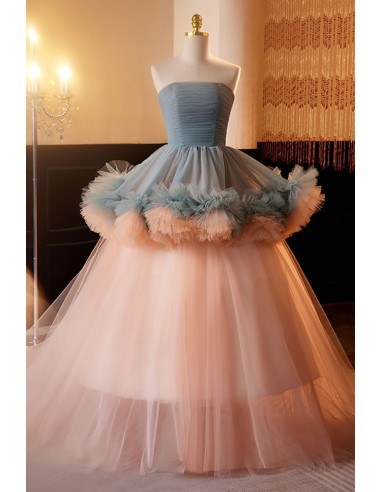 Strapless Puffy Tulle Ballgown Prom Dress For Formal