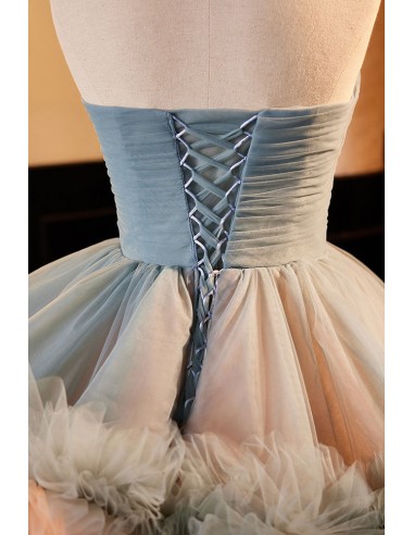 Sexy Strapless Puffy Tulle Prom Dress Black Evening Dress With Gloves Y7631