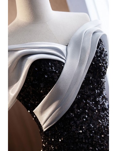 Sparkly Black Mermaid Sweetheart Sequin Ruched Long Prom Dress With High Slit