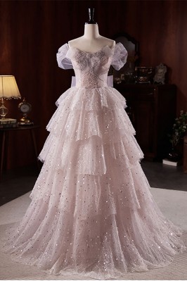 Sequined Ruffles Tulle Pink...