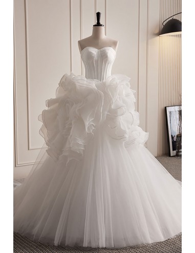 Ruffled Ballgown Tulle Wedding Dress Strapless