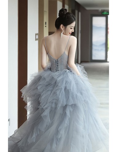 dusty blue puffy dress Dusty Blue Fluffy Ruffled Beaded Prom Dresses, Princess Prom Dresses,  A-line Prom Dresses, Newest 2022 Prom Dresses, Party Dresses