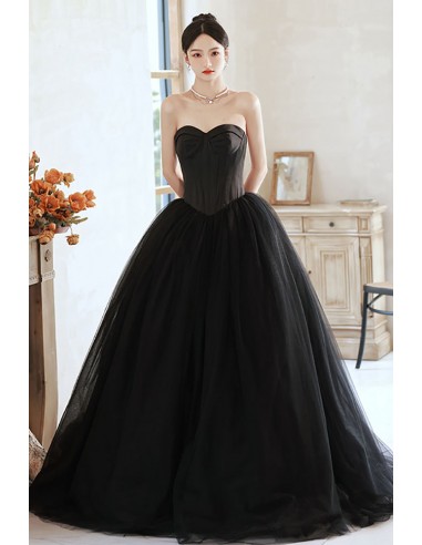 Sweetheart Black Ballgown Tulle Formal Prom Dress Strapless