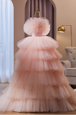 Pink Tulle Ruffled Ballgown...