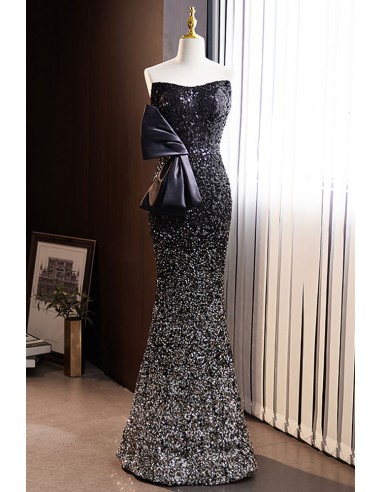 Long Black Bling Sequins Mermaid Party Dress For Formal