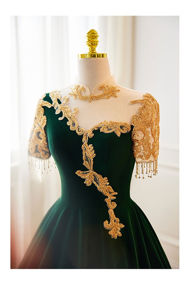 Dark Green and Gold Prom Dress