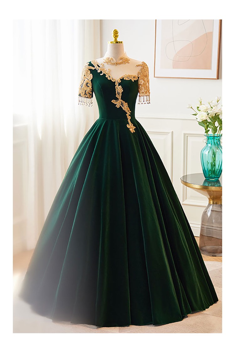 Dark Green and Gold Prom Dress