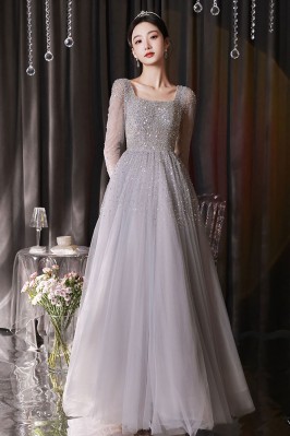 Flowy Tulle Silver Sequined...