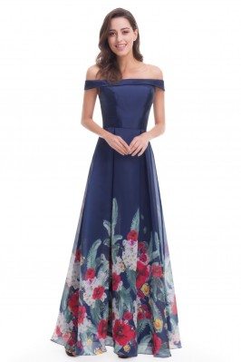 Women's Gorgeous Off-the-Shoulder Printed Evening Gown - EP07046NB