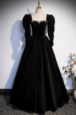 Stylish Long Black Velvet...