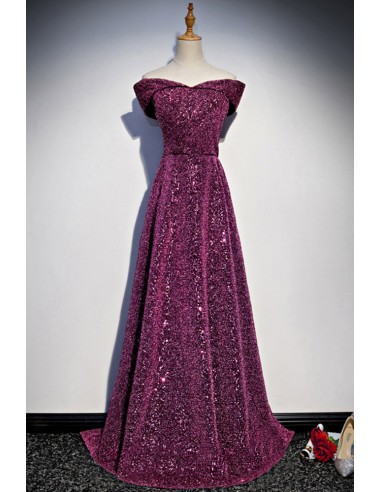 Long Formal Off-the-shoulder Prom Dress with Sparkling Sequins