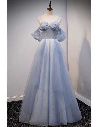 Blue Bling Tulle Aline Prom Dress