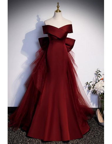 Chic Burgundy Mermaid Evening Dress with Exquisite Bow Accent In Back