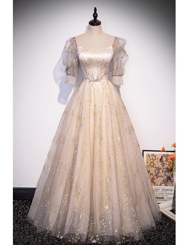 Sparkly Prom Dresses, Champagne Gold Ball Gown V Neck With Multi Straps