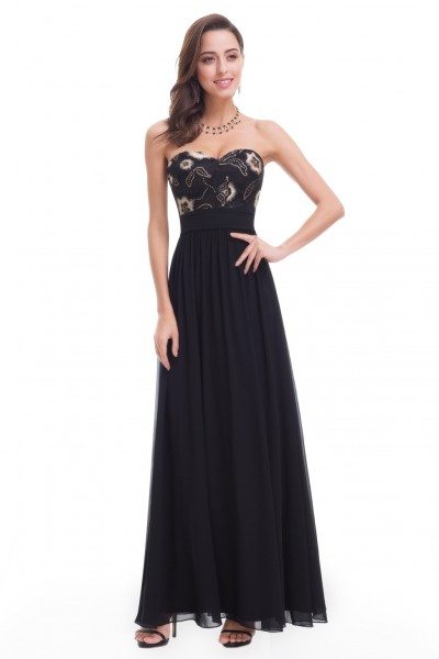 black strapless evening gown