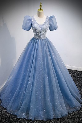 Elegant Blue Prom Gown In...
