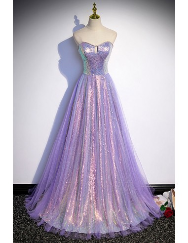 Sparkly Purple Long Aline Prom Dress For Elegant Parties