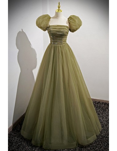 Elegant Green Evening Gown with Exquisite Tulle And Removable Sleeves For Proms