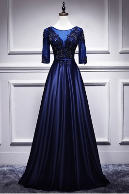 Satin Blue Prom Dress with...