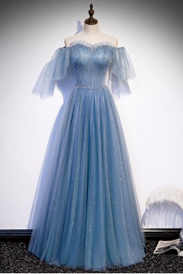 Flowy Blue Tulle Sequined...