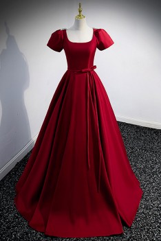 Sophisticated Long Formal Dress In Burgundy Satin with A Stylish Sash -  $139.992 #V78133 - SheProm.com