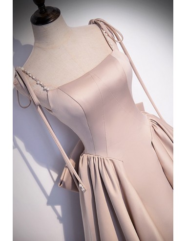 Sweet & Flow Bow Accented Detachable Sleeves Satin Prom Dresses CS0838 main image 0