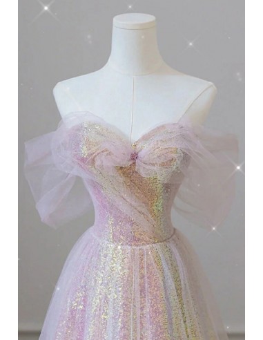 Elegant Off-the-shoulder Purple Prom Gown with Bling Sequins - $149.992 ...