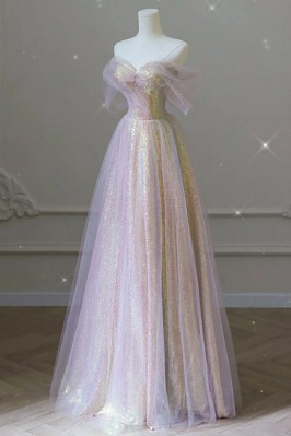 Flower Sequin Trumpet Merm Shoulder Purple Prom Dressaid One