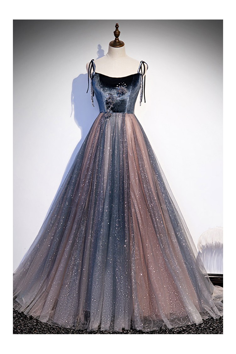 Ombre Prom Gown With Shimmering Tulle And Strappy Shoulders - $156.992 