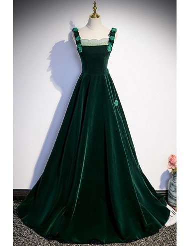 Sophisticated Simplicity Dark Green Long Evening Dress with Strap