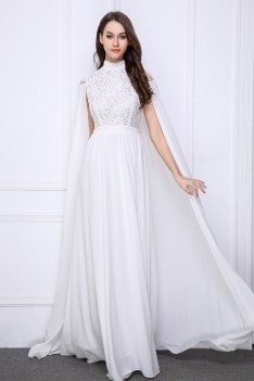 Pure White Cape Style High Neck Long 