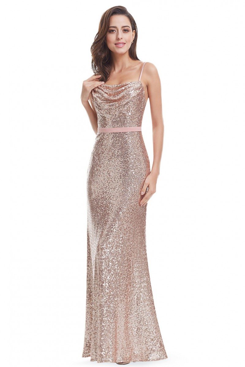 Sparkly Rose Gold Sequin Long Evening Party Dress - $66.74 #EP07087RG ...