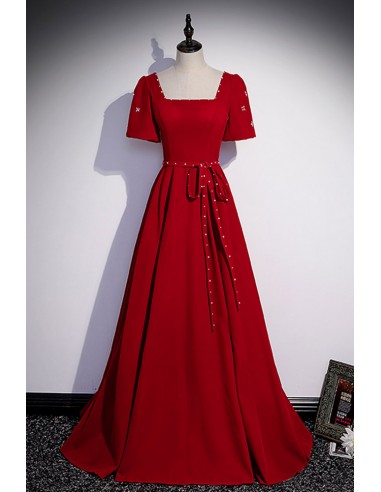 Charming Satin Prom Dress Burgundy Prom Dress V Neck Prom Dress – Pgmdress