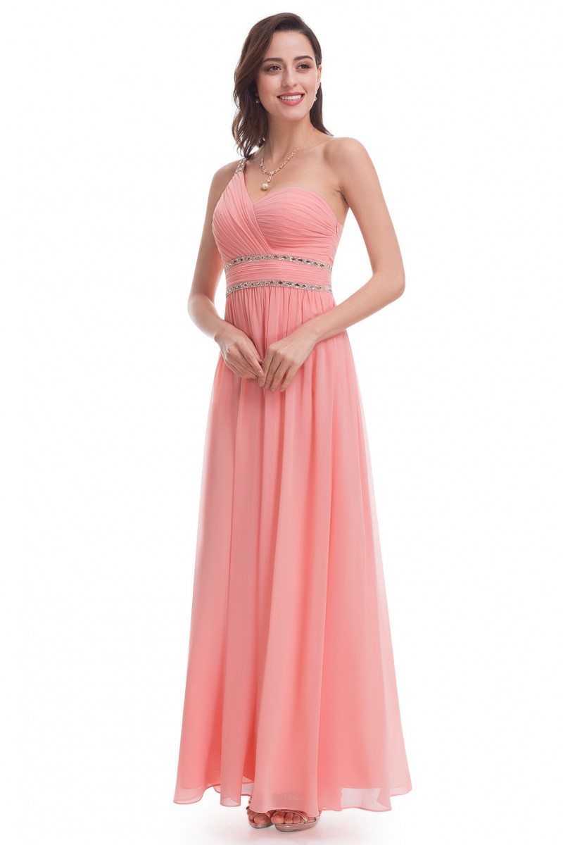 Peach One Shoulder Beaded Long Chiffon Prom Dress - $66 #EP07099PE ...