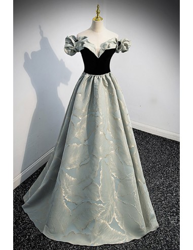 Long Prom Dress with Unique Leaf Pattern And Off-shoulder Design